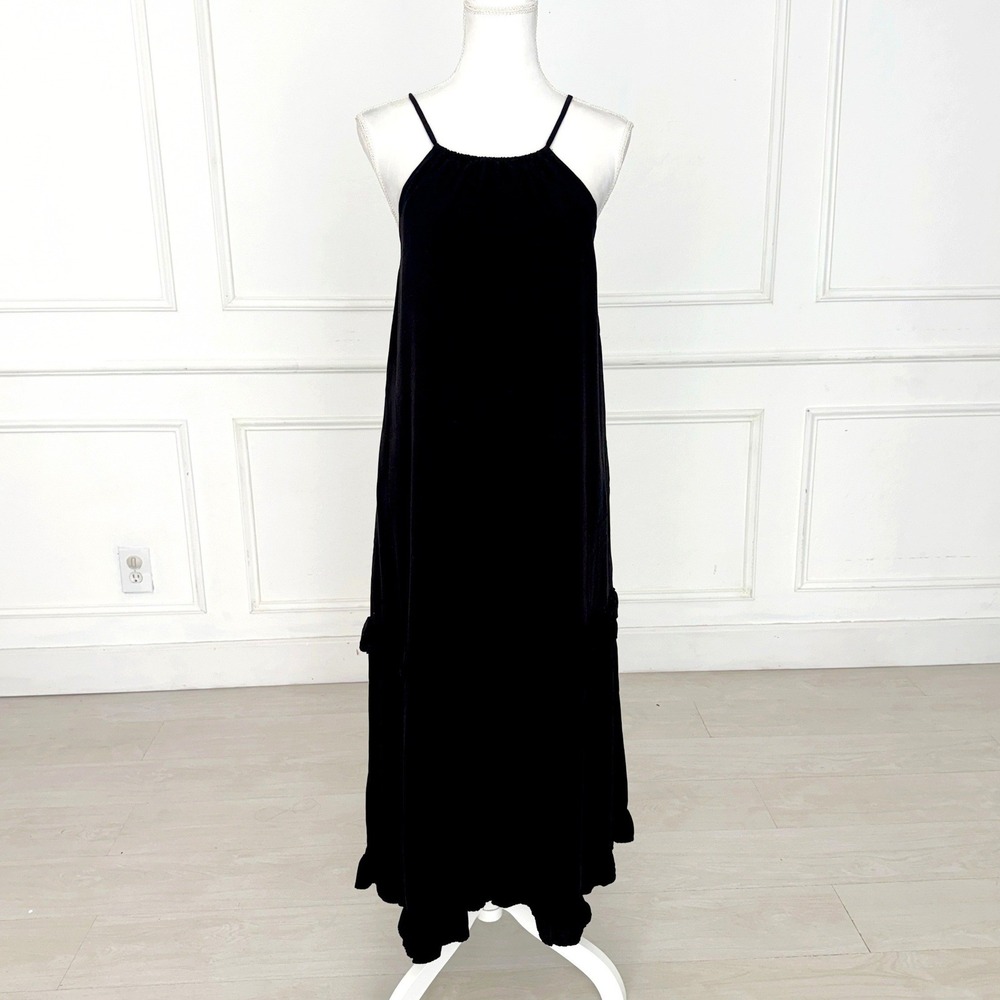 Urban Outfitters Black Tiered Ruffle Summer Maxi Dress XS Sleeveless Flowy Boho